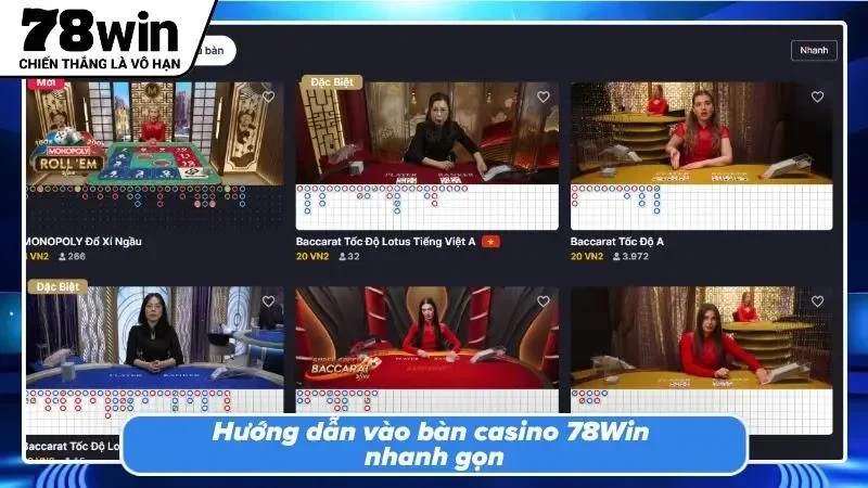 Truy cập sảnh casino và lựa chọn tựa game yêu thích của bạn